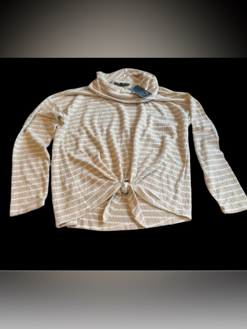 Fred David Beige & White Striped Turtleneck Sweater